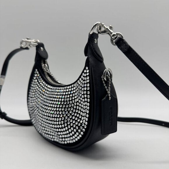 COACH Jonie crystals top handle clutch mini crossbody bag -Silver /Black - Picture 8 of 17
